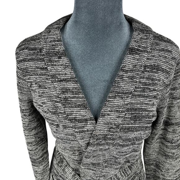J.Crew Open Front Belted Cardigan Sweater Size Small Black White Pockets Cozy - Picture 5 of 9